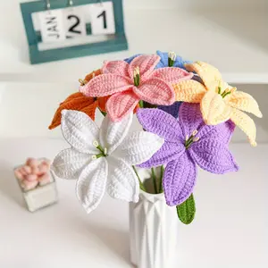 Handmade Crochet Lily Knitted Decorative Bouquet, Indoor Flower, Universal Setting, Perfect Gift for Harvest Festival