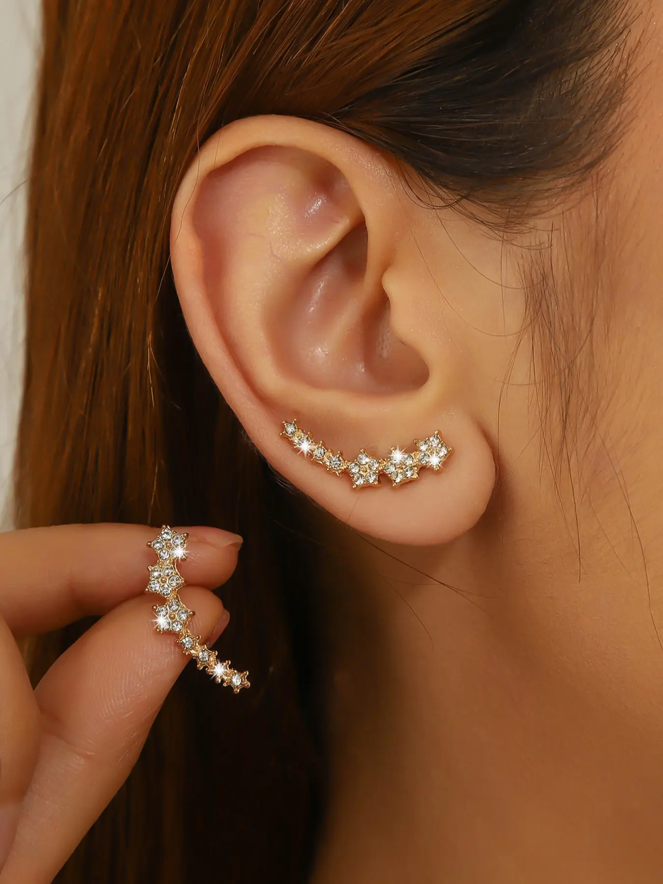 Trendy Rhinestone Star Stud Earrings, Statement Earrings, Shining Earrings, Ear Studs, Fashionable Style Ear Jewelry, New Arrival Sparkling Crystal Design, Perfect Gift Idea