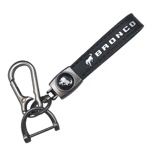 for Bronco Leather Keychain – Premium Key Fob Holder for Ford Bronco & Bronco Sport | 360° Rotating Screw-Free Metal Car Key Strap | Heavy-Duty Genuine Leather Keychain Gift for Men & Women, Automotive Accessories