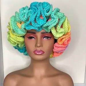 Handmade Crochet Ruffle Hat Retro strip