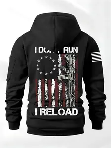 Men's American Flag Gun Print Long Sleeve Hoodie, Warm Lining Casual Sportswear, Comfortable Fashion for Fall & Winter Outdoor Wear, Casual Fashion Sweatshirt
