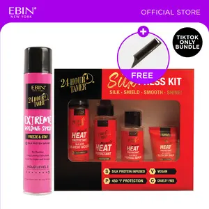 EBIN 24 Hour Tamer Heat Protectant Silk Press Kit + Holding Spray (Freeze & Stay) with FREE Comb | Silk press, Shield, Smooth, Shine