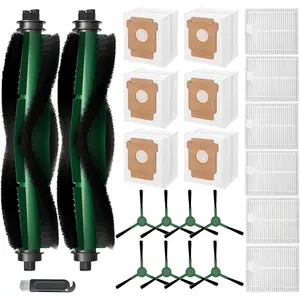 23 Pack Replacement  Compatible with   Vacuum 2 Q0520 Essential Robot Vacuum, Accessory Kit with 2 Roller Brushes, 6 Filters, 6 Dust Bags, 8 Side Brushes, 1 Cleaning Tool