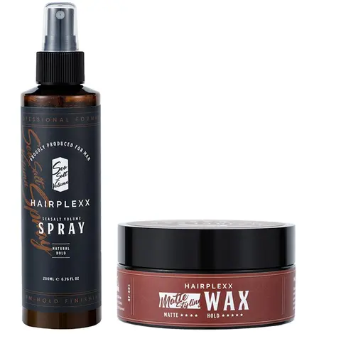 Unisex 200ml Sea Salt Volume Spray & 80g Matte Wax Set - Paraben-Free Haircare, Gel-Infused Daily Hair Styling Products for Wavy, Textured Hair with Volume Finish & Hard Hold
