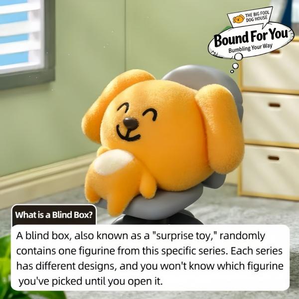 MINISO The Big Fool Dog House Bound For You Blind Box, Cute Flocked Figurine Collectible Toy, Surprise Mystery Box for Fans, Perfect Birthday Gift & Desk Decor