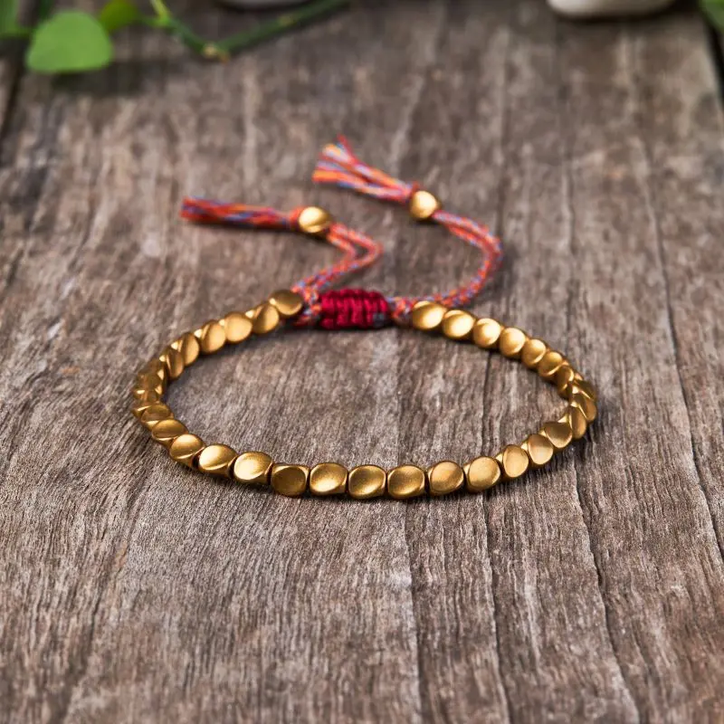 Tibetan Copper Bead Bracelet - Red String, Lucky Rope Design, Adjustable for Women and Men, Gift for Women, Men, Christmas Birthday Gift