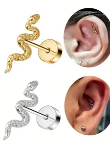F136 Titanium Snake Ear Studs, Punk Gothic Retro Style, Uncoated Metal Finish, Edgy Body Jewelry for Men, Versatile Accessory