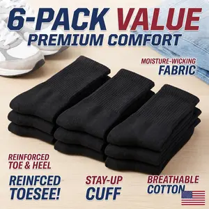 6 Pairs Cushioned Crew Socks | Cotton Athletic Socks for Gym, Running & Hiking