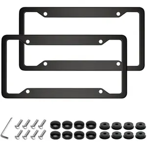 Black License Plate Frame,Universal Aluminum Tag Frame for Front and Rear Car Tags,Number Plate Frame Holder for Men, 2 Packs