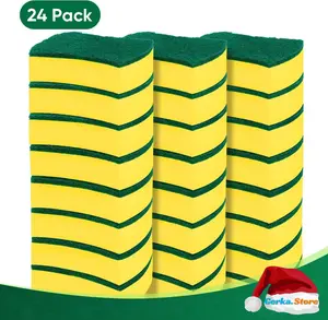 24pcs Double-sided Dishes Scrub Sponge, Kitchen Water Absorbent Dishes Sponge, Kitchen Sponges for Washing Dishes, Household Cleaning Sponge for Pan Pot, Dishwashing Sponges