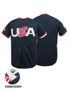 Men's USA Embroidered Baseball Jersey, Button Down USA Flag Patch Baseball Shirt, Breathable Stitched USA Baseball Uniform for Men Women, S-3XL