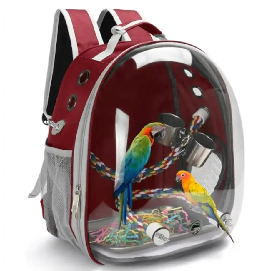 Secure bird perch backpack – Breathable Bubble Carrier for Small & Medium Birds with Secure Perch & Locking Zippers