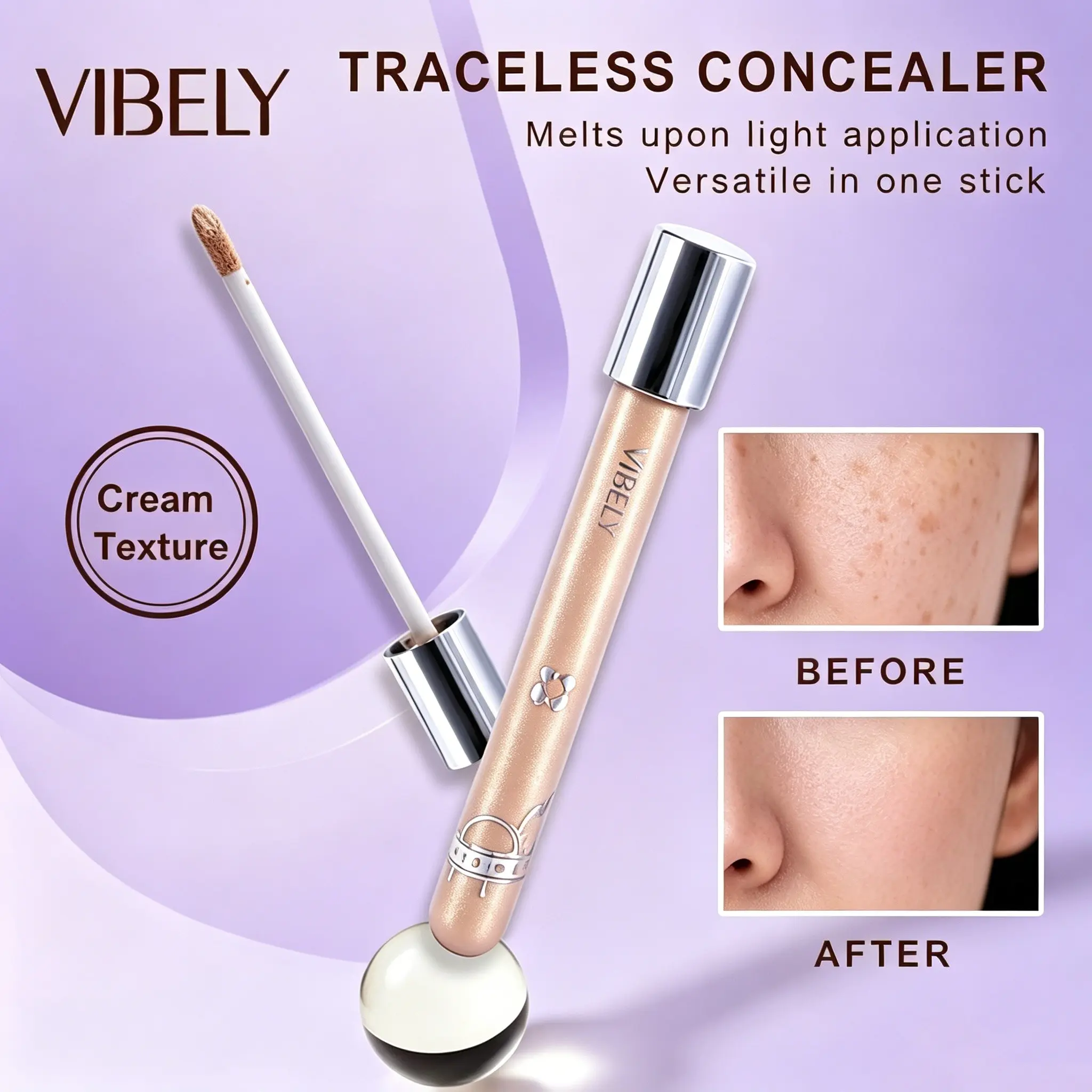 Smooth Waterproof Concealer Liquid, Brightening Base, Covers Blemishes, Dark Circles, Lightweight, Non-Drying, Natural Long-Lasting Coverage