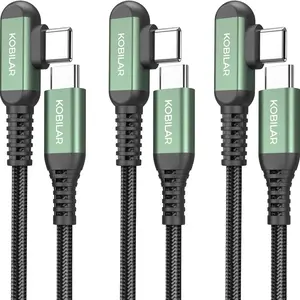 USB-C to USB-C Data Cable, Bendable Type-C Charging Wire, 90 Degree Fast Charge USB-C Line, for iPhone 17/16 Pro Max Plus, iPad Pro, Samsung S25/s24/s23 (3 Pack)