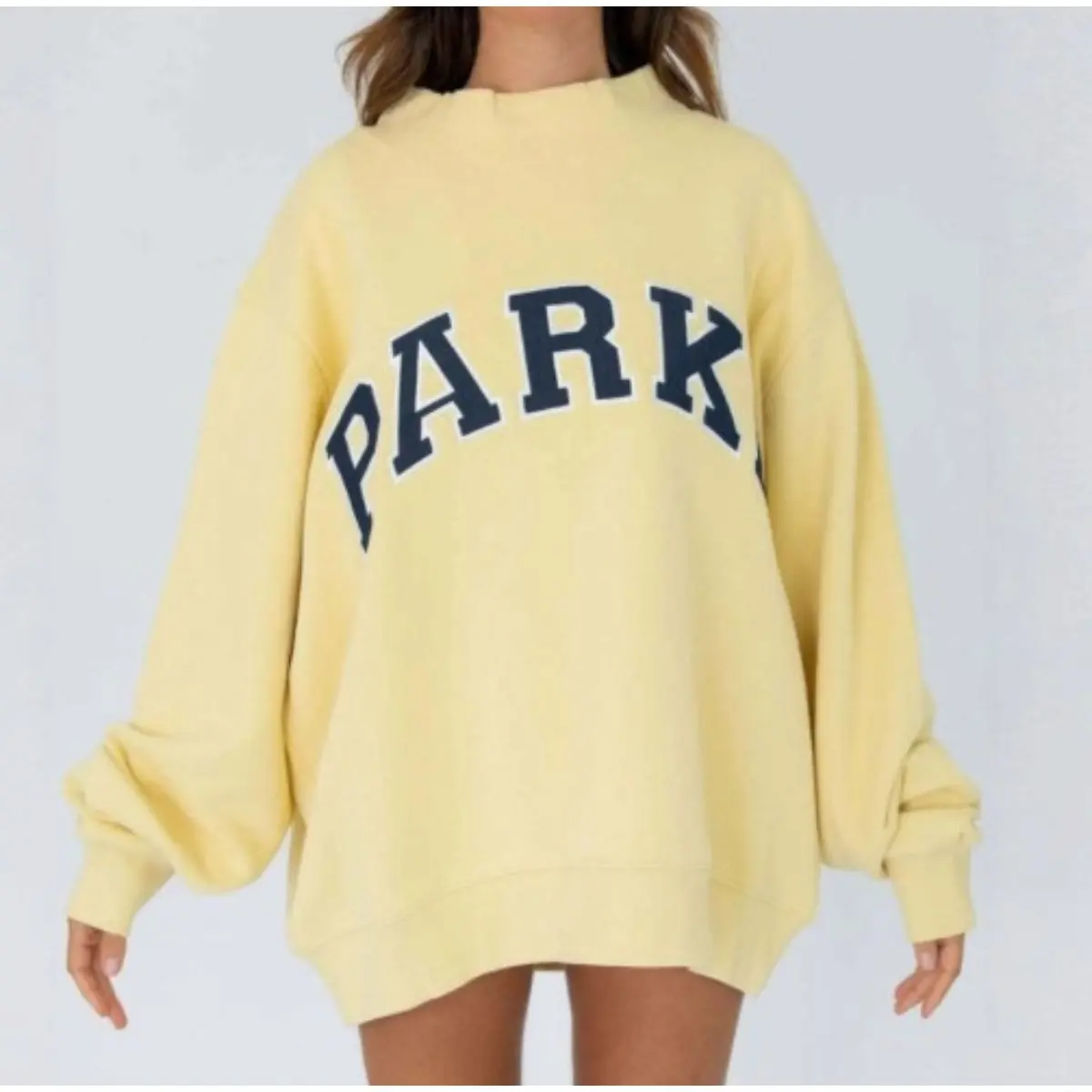 PARKE Letter Embroidered Women’s Mock Neck Sweatshirt, Loose Drop‑Shoulder Long‑Sleeve Pullover Top