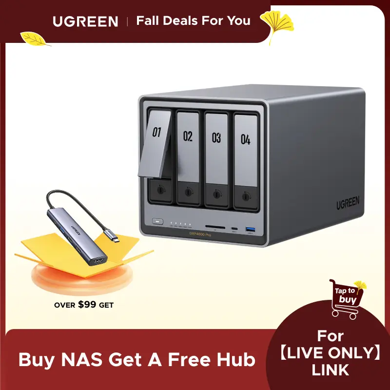 【LIVE ONLY】UGREEN NASync DXP4800 Pro 4-bay,Intel Core i3-1315U Processor CPU, 10GbE + 2.5GbE LAN, Dual M.2 NVMe SSD SlotsProcessor CPU, 10GbE + 2.5GbE LAN, Dual M.2 NVMe SSD Slots, （Drives Not Included）TikTokShopSpringGlowUp,Greenish