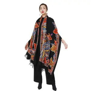 DANA XU 100% Merino Wool Extra Large Pashmina Blanket Travel Scarf Cashmere Wrap for Women Fall Winter Oversize Shawl Floral Warm Fashionable