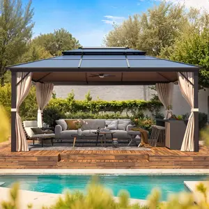 12'x16' Double Roof Hardtop Gazebo, Outdoor Polycarbonate Roof Gazebo with Aluminum Frame, for Backyard, Deck, Patio and Party
