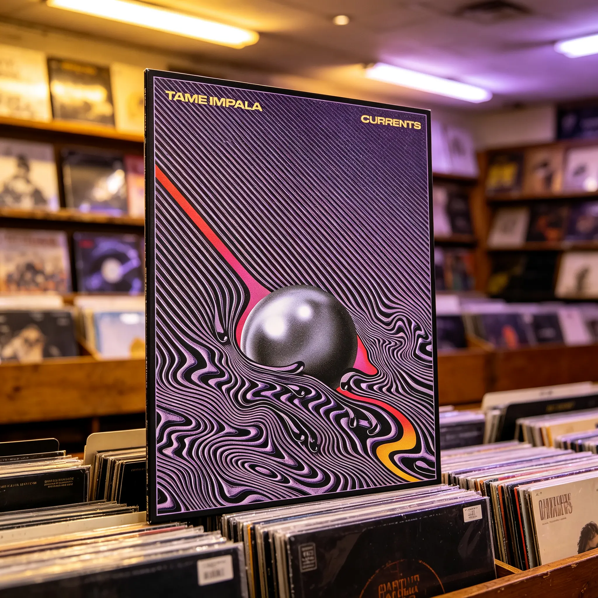 Tame Impala "Currents" Album Poster - Metallic Light-Wave Sphere Retro-Futurist Music Art Print, Unframed Wall Picture Decor for Scandinavian/Bohemian Room Decorations, Decorative Gift for Music Lovers, Album-Inspired