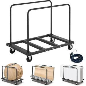 TikTokShopBlackFridayVEVOR Folding Table Cart, 1800 LBS Heavy Duty Table Trolley with 5" Swivel Wheels, Black Desk Trolley for Garage, Home, Warehouse, Party Event Hotel Furniture 10 Table Capacity