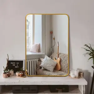 24x32 Inch Modern Rectangular Bathroom Mirror with Gold Metal Aluminium Frame IP44 Rated for Wall Decoration (W2203P183130)