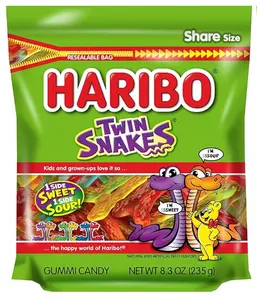 Gummi Candy, Twin Snakes Sweet & Sour Gummy Candy, 8.3 Ounce Resealable Share Size Stand Up Bag, Soft & Chewy Snacks, Assorted Fruity Flavors (Pack of 2)