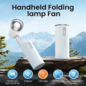 2026 New Portable Foldable Handheld Fan with Flashlight | 5 Wind Speeds, 3 Lighting Modes, Large Battery & Long Life. Must-Have for Outdoor & Summer Cooling.