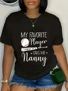 100% Cotton Baseball My Favorite Player Calls Me Nanny Grandma Gift T-Shirt Casual Short Sleeve Shirt