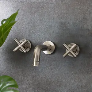 Brushed Nickel Wall Mount Bathroom Sink Faucet
