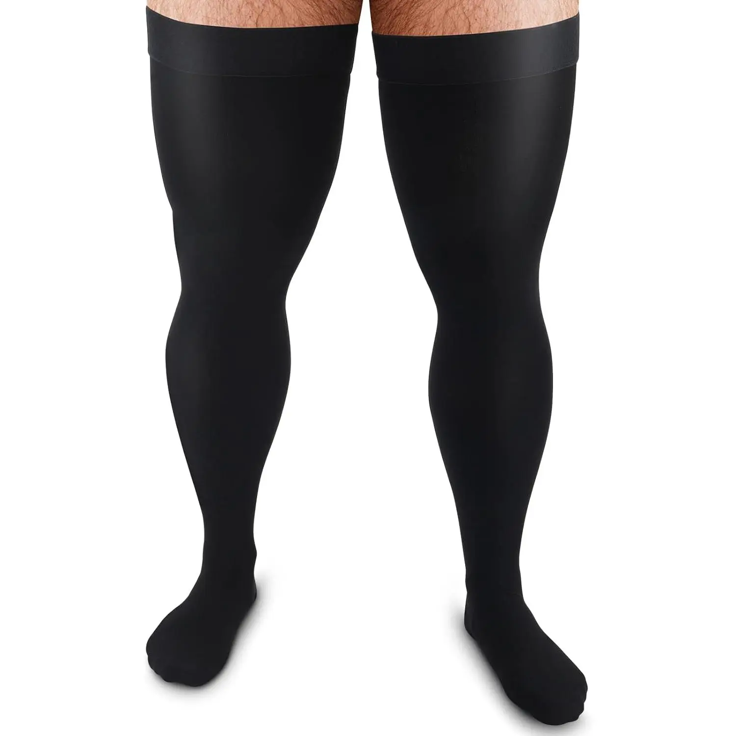 Men's Thigh High Compression Socks, 20-30 mmHg Athletic Support for Swelling Relief, Solid Nylon with Silicone Grip for Work, Wedding & Birthday Party, Polyester, Classic, Long, Plain, Dress Pant Mate, Over-Knee Length, Simple Look, Elastic Fit, Business,
