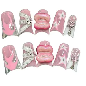 Loud Mouth 3D LONG LENGTH lips pink duck press on nails