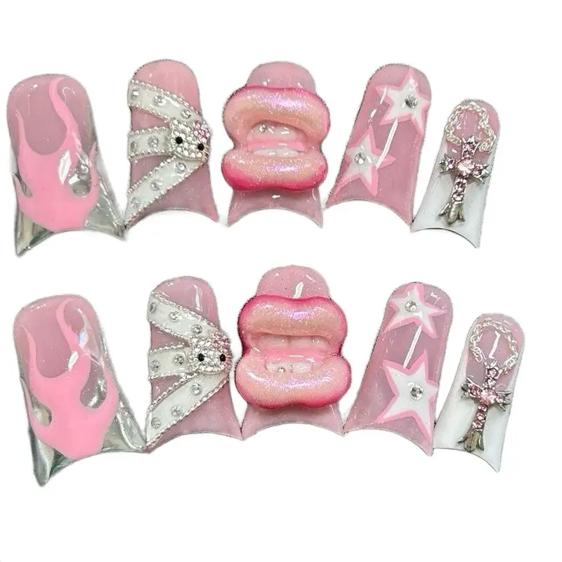Loud Mouth 3D LONG LENGTH lips pink duck press on nails Loud Mouth 3D LONG LENGTH lips pink duck press on nails