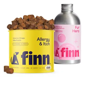 FINN Itchy Dog Relief Bundle – Allergy & Itch Soft Chew Supplements + Fur Hero Shampoo with Soothing Oatmeal, Aloe Vera & Witch Hazel