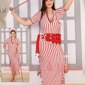 red and white striped Saidi style Egyptian belly dance galabeya costume