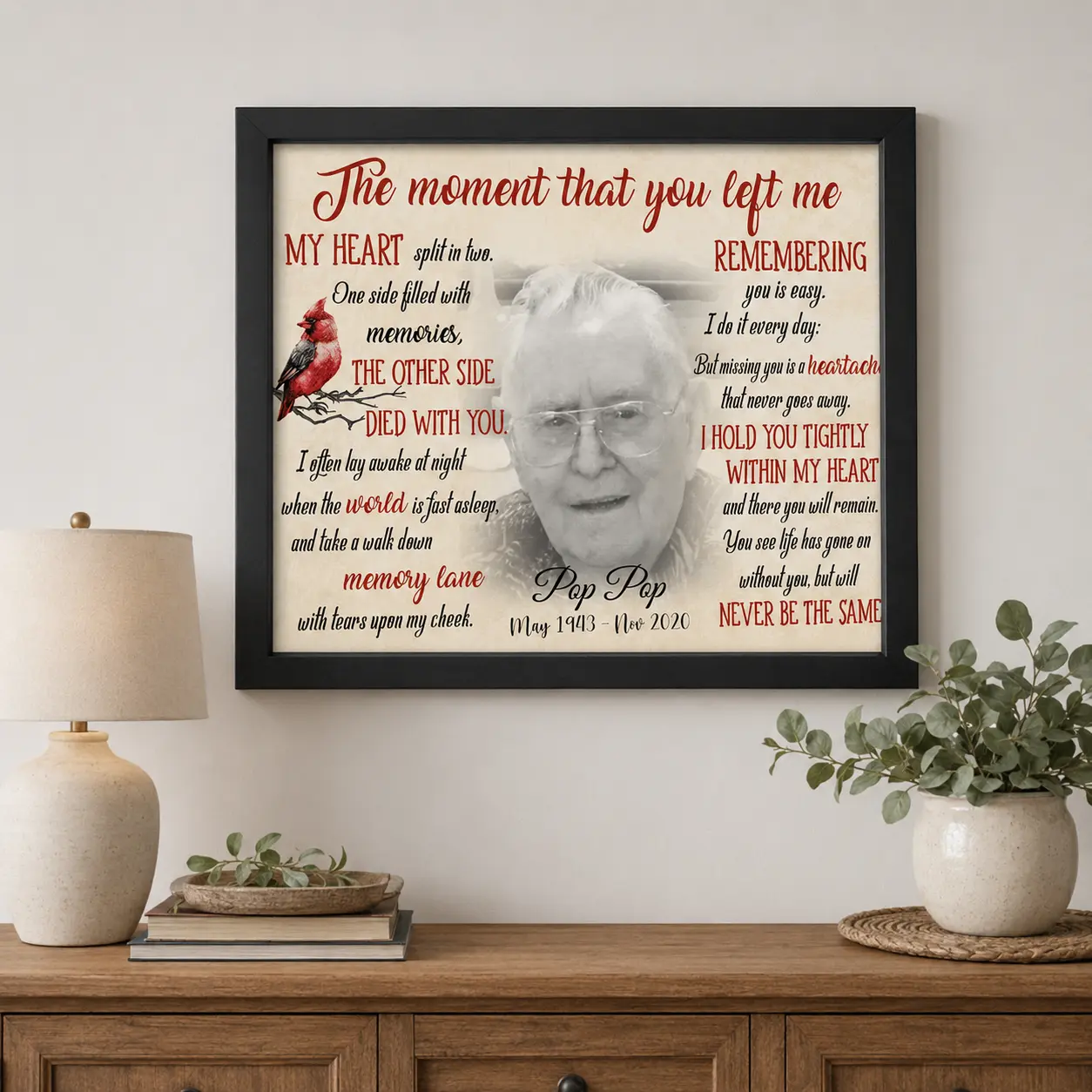 Personalized Memorial Photo Frame, Custom In Loving Memory Gift, Sympathy Picture Frame for Loss of Grandpa, Dad or Loved One, Bereavement Keepsake Memorial Decor