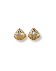 Gold Ridged Shell Stud Earrings Minimalist Coastal | Bungalow Kiss Earrings