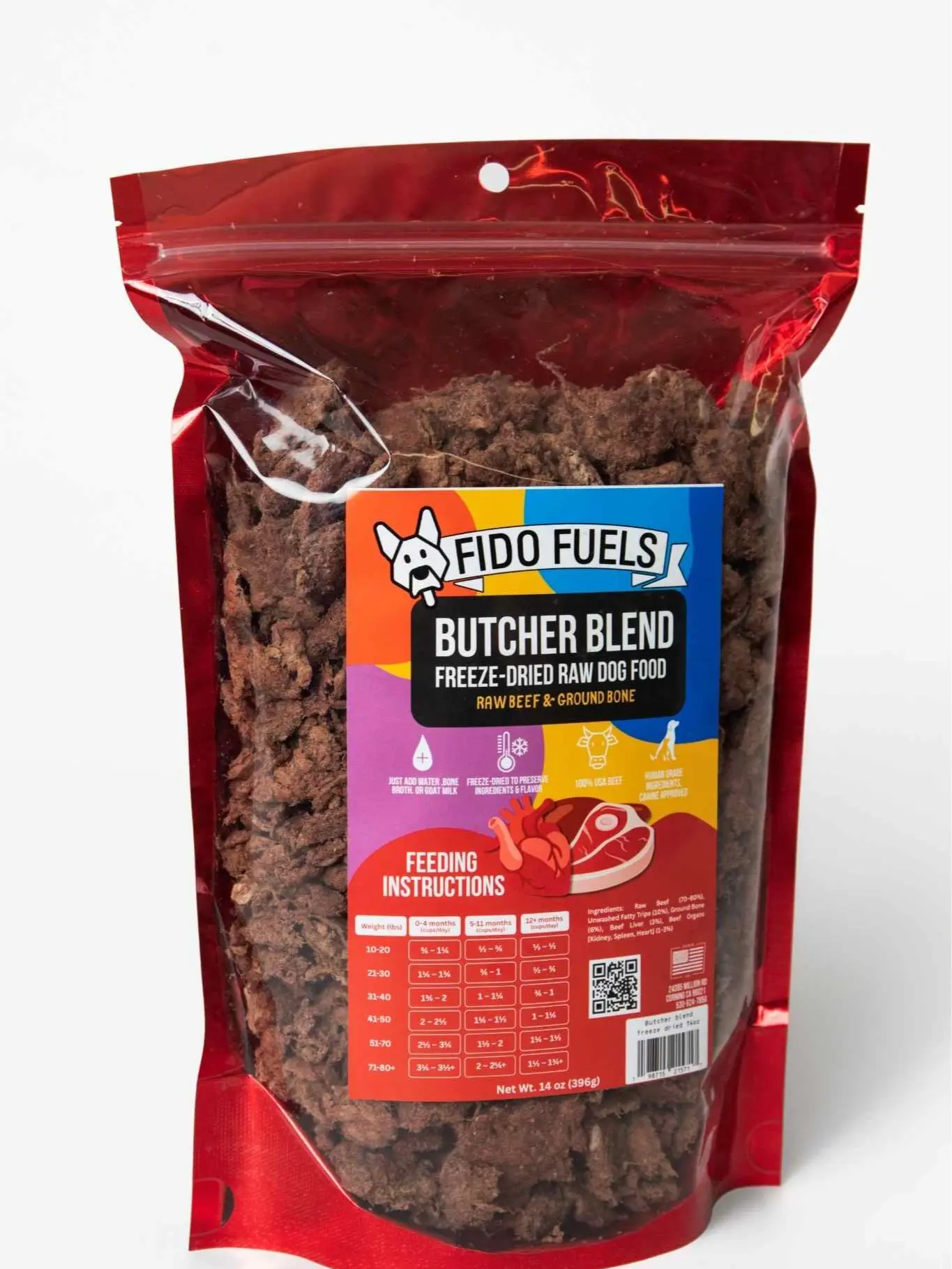 FIDO FUELS - Butcher Blend Freeze Dried Dog Food Bag Shelf Stable Protein-Rich Nutrient-Dense Real Food for All Breeds Ages