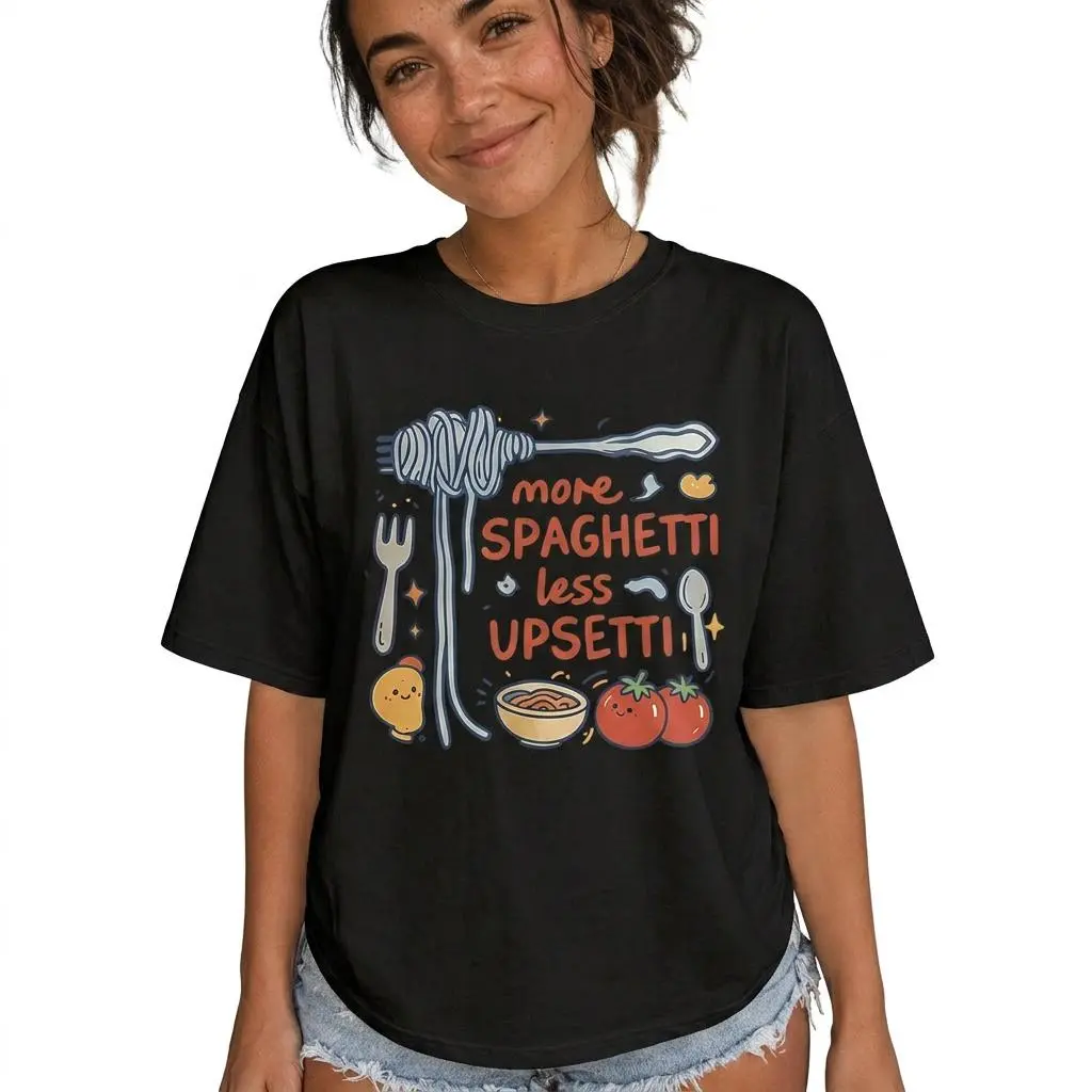 More Spaghetti Less Upsetti Shirt Women Funny Food Graphic Tee Plus Size
