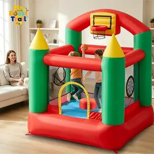 Boost Trail's Unisex Inflatable Bouncy House with Blower - Playground Equipment for Kids, Includes Basketball Hoop, Trampoline, Ball Toss, Darts & Back Projector Screen for Indoor-Outdoor Sports Use