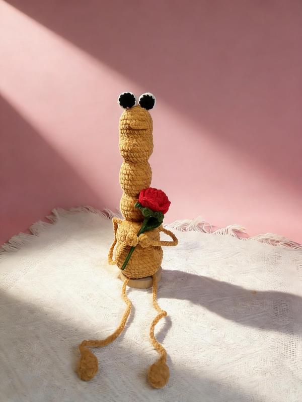 Marcus the Worm Plush: Handmade Crochet Amigurumi Toy Valentine's Day Gift for Lover