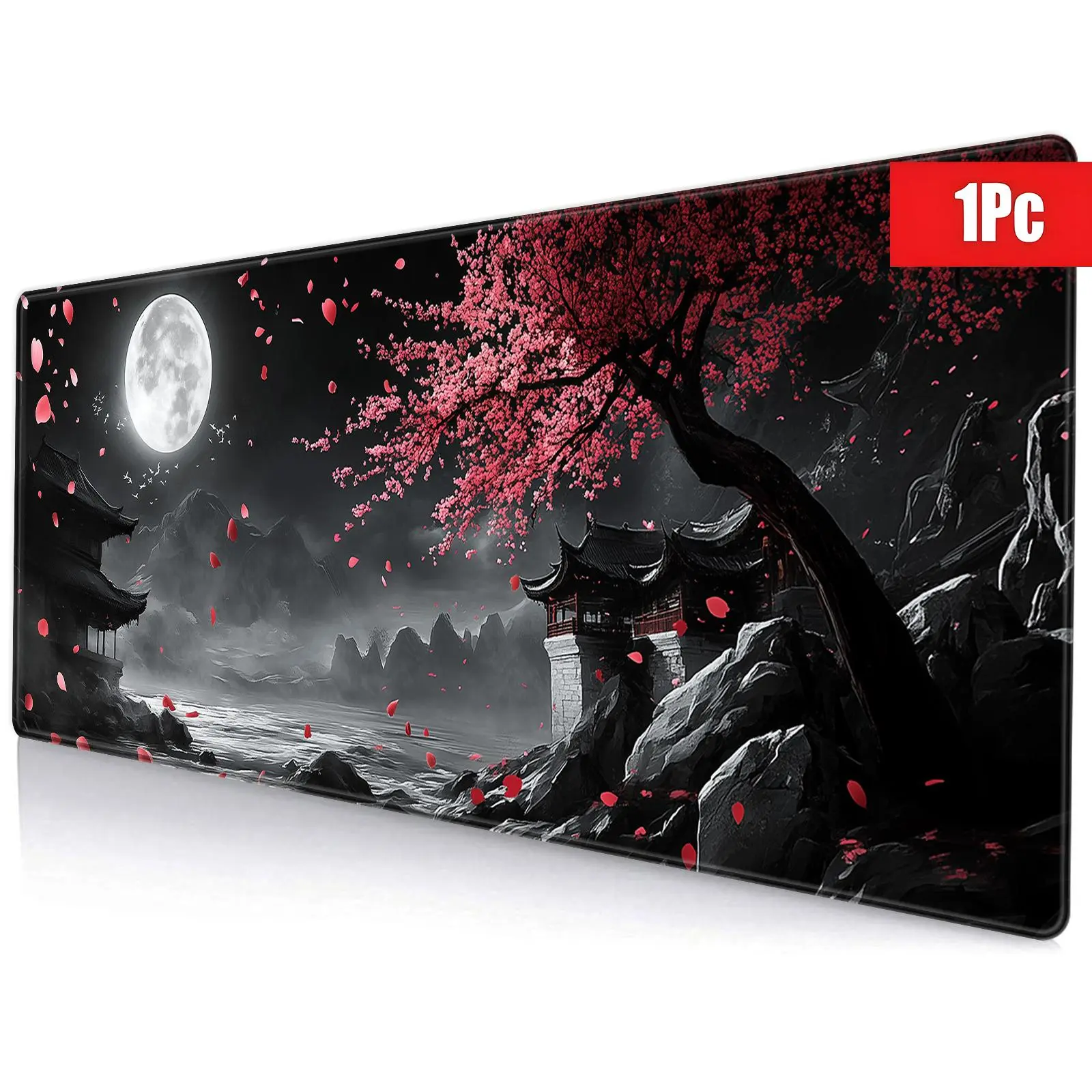 BHJLAXR Japanese Sakura Pattern Gaming Mouse Pad, Anime Mousepad, Computer Mouse Pad, Anime Gaming Keyboard Pad, Non Slip Rubber Base with Stitching Edges Gaming Mouse Pad & Office Desk Pad, Gaming Desk Mat