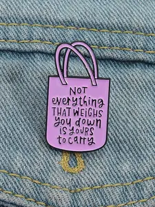 Purple Letter Pattern Brooch, Fashionable Novelty Bag Design Alloy Badge for Daily Clothing Decor, Trendy All-match & Exquisite Brooch for Birthday Gift, Flower Brooch