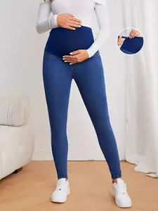 Blue Pregnant Jeans, Belly Support Mid-Waist Elastic Slim Fit, Casual Loose-Fitting Denim Jeans for All Seasons, Comfortable Pregnancy Wear, Pregnancy Clothes, Maternity Clothing