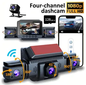 360 Degree View 4 Channel Dash Cam 1080P Night Vision 180° Rotatable Lenses Built-in WiFi Collision Sensor 24H Loop Record Parking Monitor Free 64G/128G Memory Card