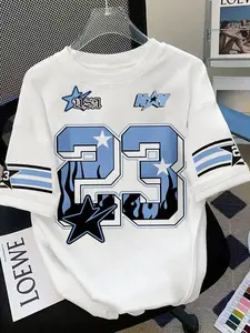 Women's Silk Touch Smooth Milk Cotton T-Shirt, Round Neck Short Sleeve Basic Fit Tee, Number 23 Print, Casual Everyday Fashion Streetwear