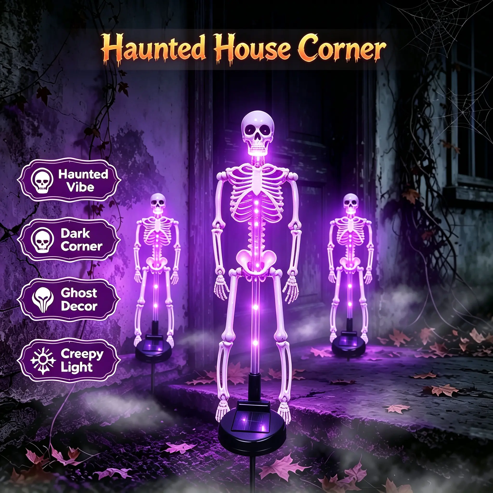 Halloween Solar Skull Lights, Waterproof Outdoor Garden Stake Lights for Yard, Lawn, Patio & Pathway Decor
