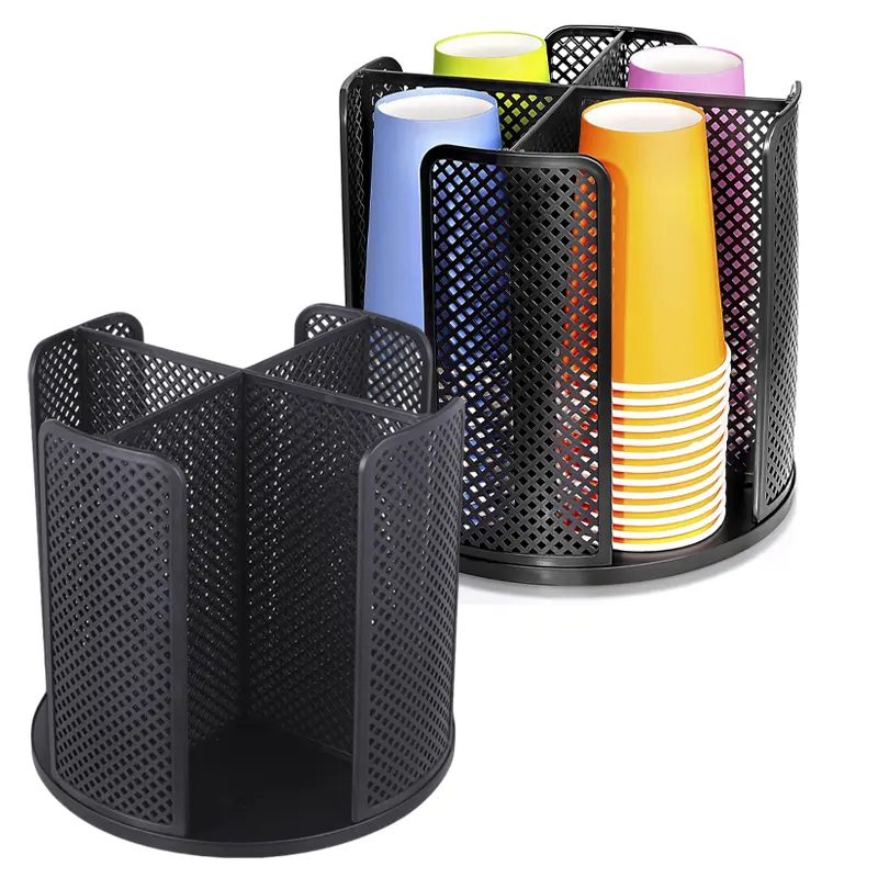 Cup and Lid Organizer with 4 compartments 360° Rotatable Coffee Cup Holder Plastic Cup Storage & Lid Holder for Countertops Kitchen Coffee Stations