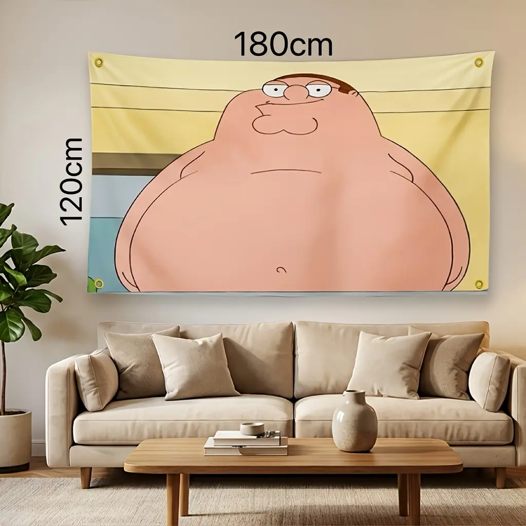 Pink Room Decor Banner, Whimsical Cartoon Style Tapestry| 3X5Ft Polyester Wall Hanging Banner, Suitable for Room And Party Decoration, Chubby Buddy Tapestry,family,dormitory