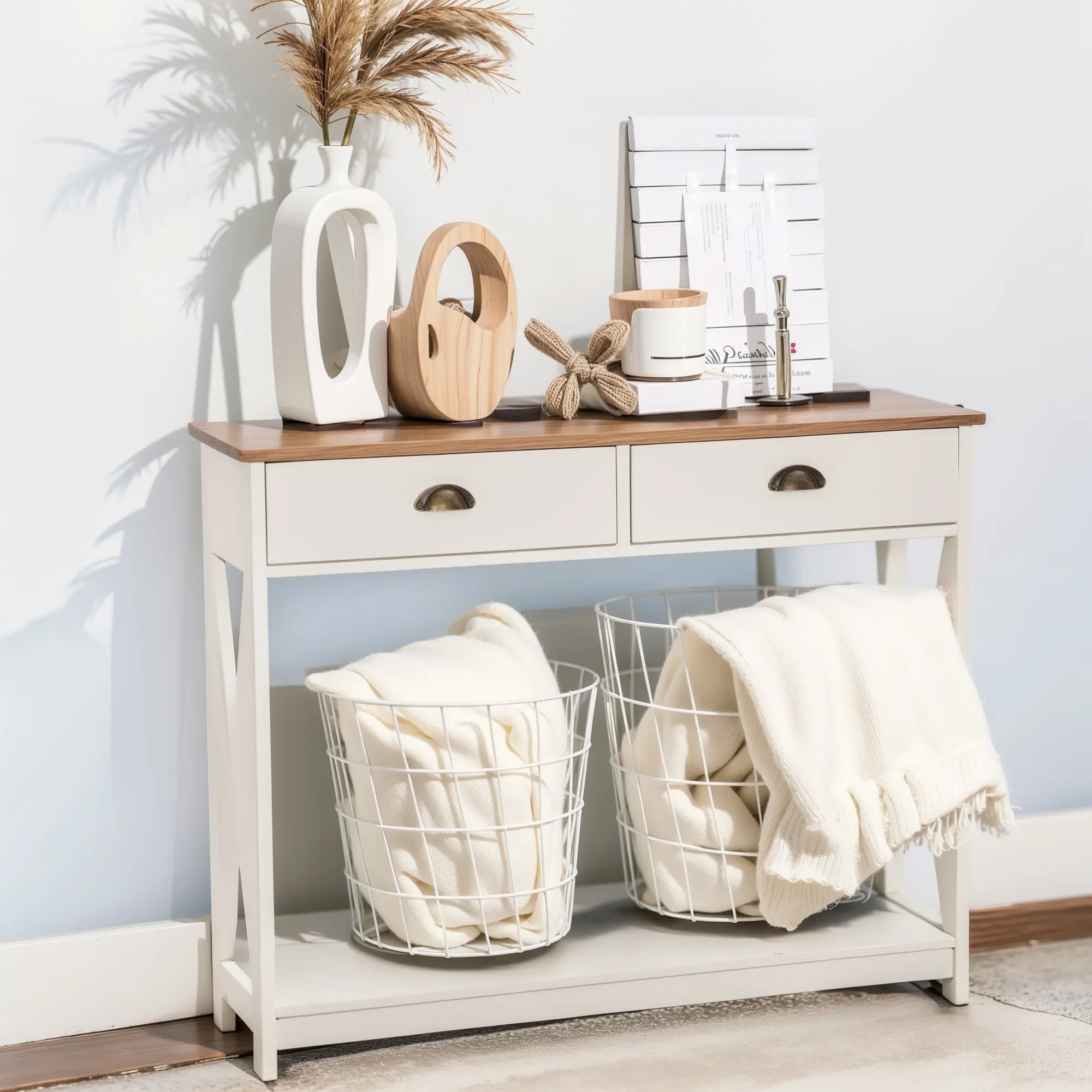PHIVILLA Console Table with X-Shaped Design, Farmhouse Coffee Table End Table, 30kg/66lb Top Load Capacity, White Furniture for Entryway, Living Room,Home Decoration