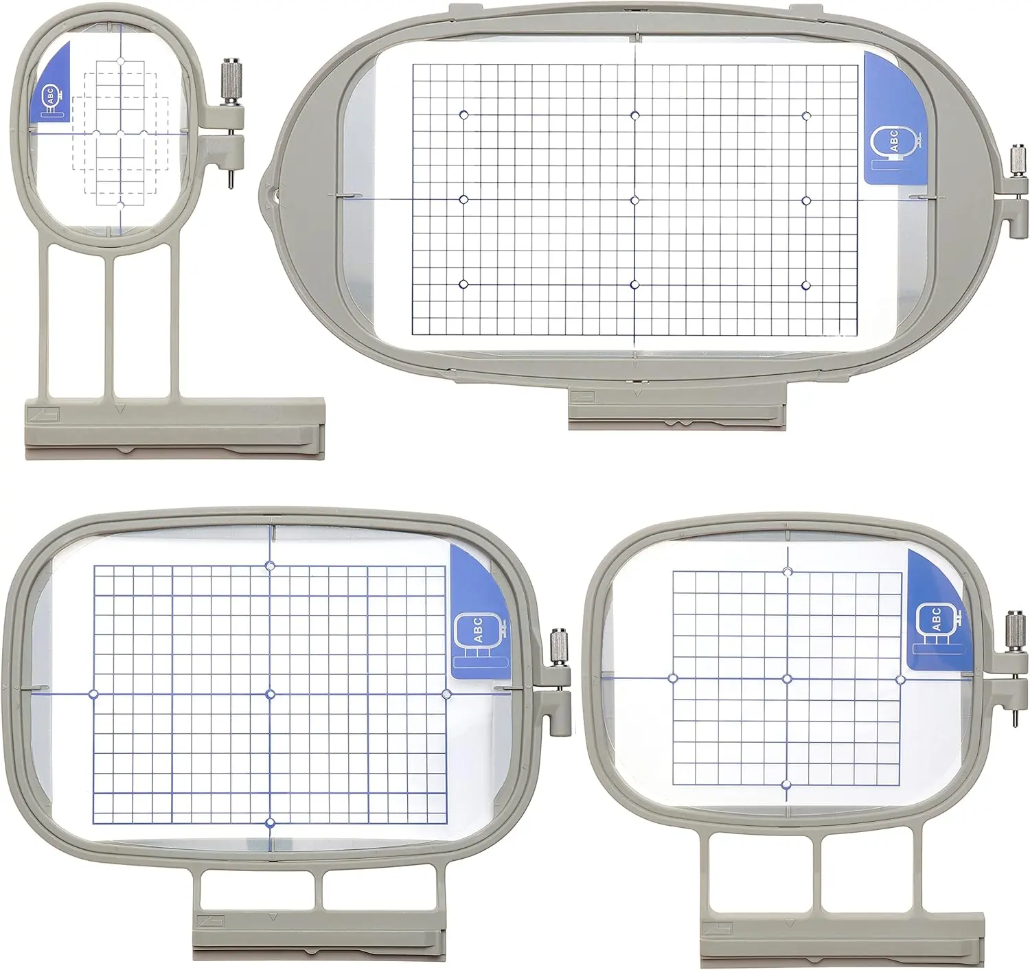 New Brothread High Quality 4-in-1 Grid-Lined Metal Embroidery Hoop Set (SA437+SA438+SA439+SA441) - Small, Medium, Extra Large, Square, Accurate Alignment, Firm Fabric Clamping, Multi-Function for Brother Innovis/BabyLock Models, TikTokshopsummersale, 4 Em